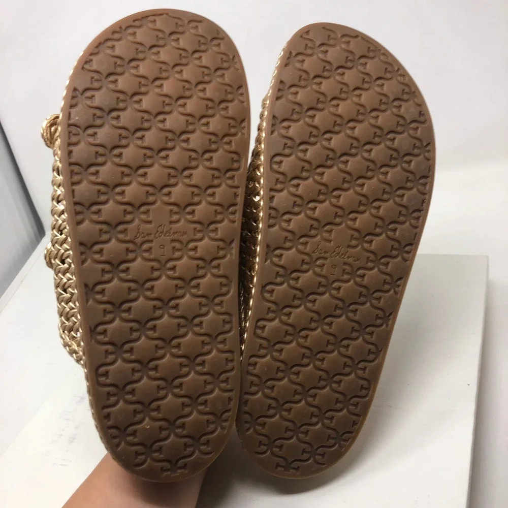 Sam Edelman Reid Slide Sandals Womens 9 Gold Braided Double Buckle Platform